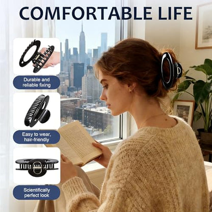 4 Pack Oval Hair Clip, 4.7" Large Durable Trendy Hair Claw Clip with Bead & Butterfly Spring, Premium PC Material Cozy Fashion Hair Claw for Thick Hair, Gift Set for Women Girls, Daily Wear - color: Classic Color 4: Black, White, Brown and khaki