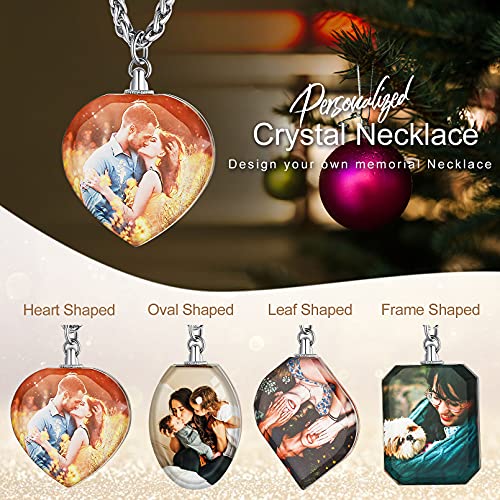 Custom4U Personalized Photo Necklace - Custom Heart/Oval/Round Charm Necklaces with Picture + Chain Adjustable - Stainless Steel/Acrylic Pendant Memorial Jewelry Christmas Gifts for Women - color: F-Heart Shaped