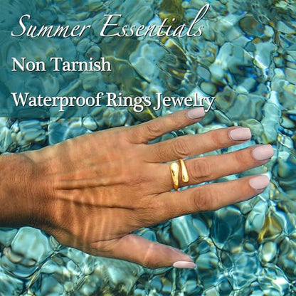 Non Tarnish Gold Chunky Rings for Women, 14K Gold Plated Statement Dome Rings Stacking Silver, Adjustable Mens Eternity Wedding Band Mixed Metal Jewelry Size 3-13 - color: Gold, size: 5, style: Open Twist Band