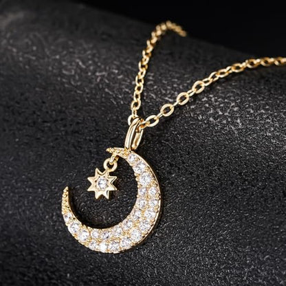 Luxury Moon Star Pendant Necklace for Women Noble Sweet Party Jewelry - color: Gold Color