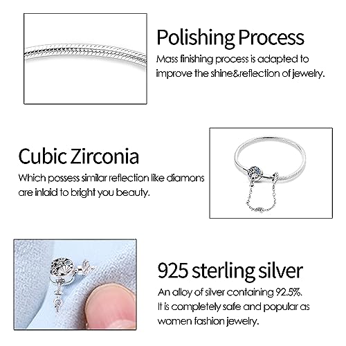 KUNSIR 925 Sterling Silver Snake Chain Bracelet with Safety Chain Charm Bracelets for Women Teen - style: KJB018