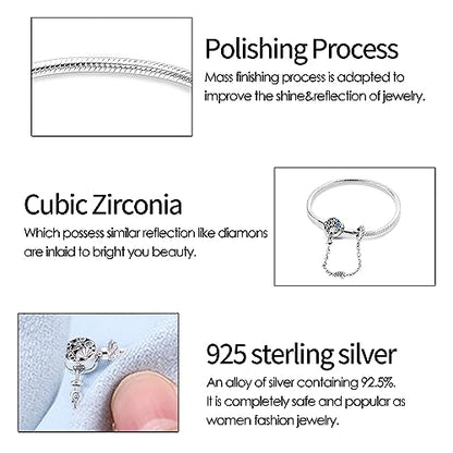 KUNSIR 925 Sterling Silver Snake Chain Bracelet with Safety Chain Charm Bracelets for Women Teen - style: KJB018