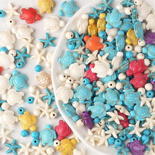 DAHI 270pcs 7 Strands Turquoise Turtle Beads Starfish Beads Summer Beads Colorful Tortoise Turtle Bead Charms Summer Ocean Animal Spacer Bead for Jewelry Making Supplies-Bracelets DIY (7 Strings) - color: the Star Box