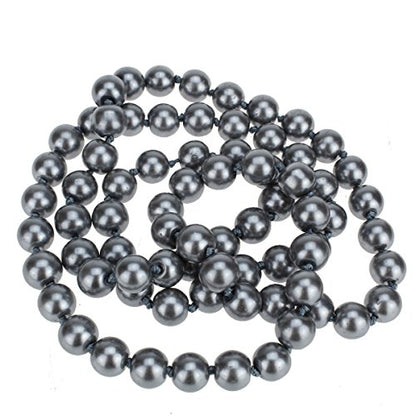 AAA+ Simulated Pearl Strand Necklace Colorful 10mm Pearls Choker Necklaces for Women 1920s Long Costume Jewelry Gift - color: long Grey 30 Inches