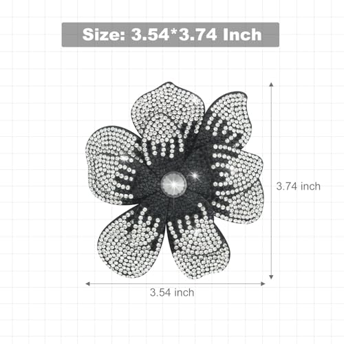 3.74 Inches Rhinestone Camellia Flower Brooch Pins & Hair Clips for Women Elegant Created Crystal Lapel Pin Brooches Wedding Party - color: Black & White