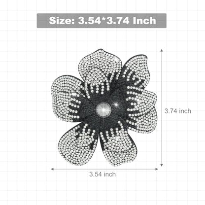 3.74 Inches Rhinestone Camellia Flower Brooch Pins & Hair Clips for Women Elegant Created Crystal Lapel Pin Brooches Wedding Party - color: Black & White