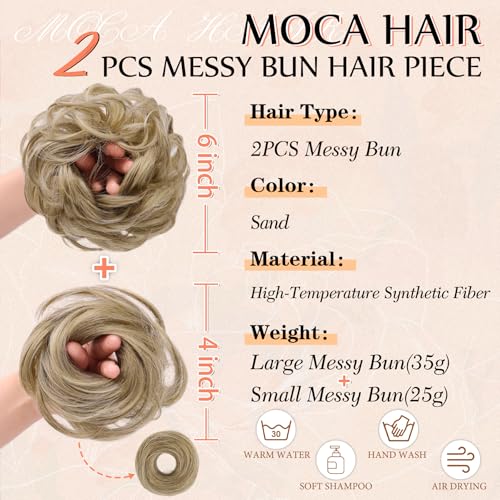 2PCS Messy Bun Hair Pieces Synthetic Hairpieces For Women Sand | Messy Bun and Donut Bun in one set for natural-looking volume and elegant updos for every occasion. - color: Sand