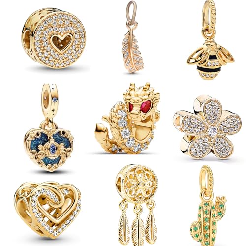 9 Pack Silver Spacer Beads Charms fit Bracelet, Heart Beads DIY Jewelry Gifts Women - color: A