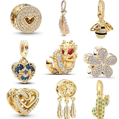 9 Pack Silver Spacer Beads Charms fit Bracelet, Heart Beads DIY Jewelry Gifts Women - color: A