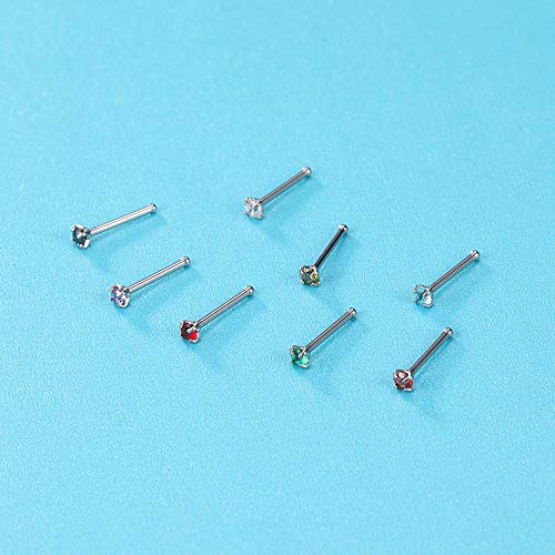 ZS 6-14PCS 20g Tiny Nose Stud Ring Piercing Surgical Steel Nose Bone/L Shaped/Nose Screws Rings Set - color: C:14pcs Nose Bone Style(Mixed Color)