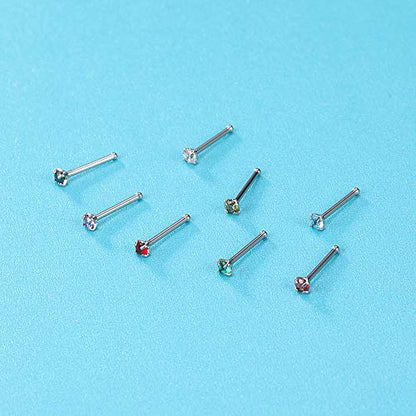 ZS 6-14PCS 20g Tiny Nose Stud Ring Piercing Surgical Steel Nose Bone/L Shaped/Nose Screws Rings Set - color: C:14pcs Nose Bone Style(Mixed Color)