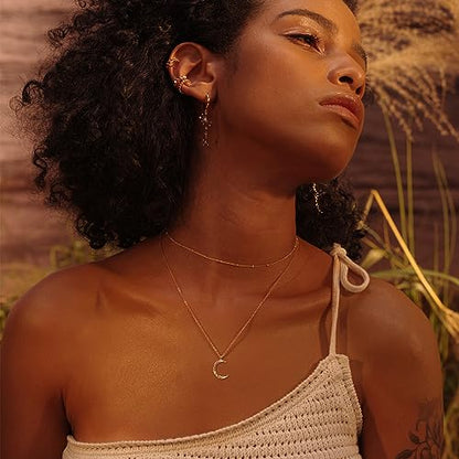 Fettero Pendant Necklace Gold Choker Layered Coin Open Karma Circle Full New Crescent Moon 14K Gold Plated Simple Dainty Necklaces for Women Jewelry Gift - style: Crescent Moon Gold