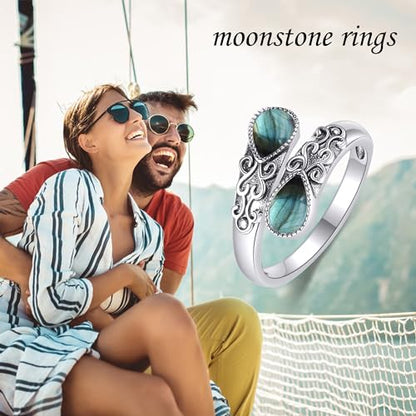 Ring for Women Sterling Silver Adjustable Band Open Rings Jewelry Gifts for Girls - style: Labradorite