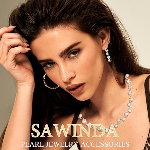 Rhinestone Jewelry Set Crystal Pearl Necklace Bracelet Earrings | Sparkly Necklace Dangle Earrings,Wedding Prom Formal Costume Jewelry Sets for Women - color: Gold2