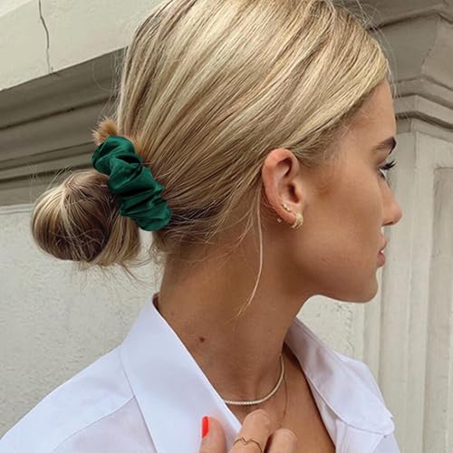 Jaciya Satin Scrunchies for Women Green Hair Scrunchies Elastic Hair Ties | 24 Pack Elastic Hair Ties for Ponytails and Buns - color: Dark Green