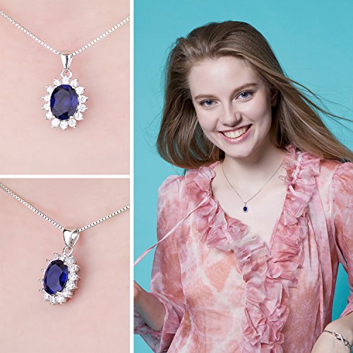 JewelryPalace Princess Diana Kate Middleton Natural Amethyst Citrine Garnet Peridot Topaz Created Ruby Sapphire Simulated Emerald Pendant Necklace for Women, 925 Sterling Silver Gemstone Jewelry Set - color: A-Sterling Silver-sapphire