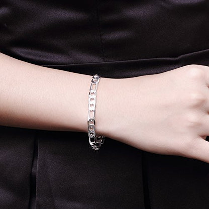 Sterling Silver 6mm Solid Figaro-Link Chain Bracelet 8", Simple and Classic.For Men or Women