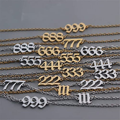 PAMTIER Angel Number Ankle Bracelet for Women Adjustable Chain | Stainless Steel, Dainty Simple Numerology Jewelry Gift - color: 8.3+2inch, Gold 111