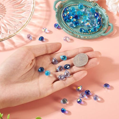 Beadthoven 50pcs Blue Crystal Beads Glass Teardrop Spacers Charms Shiny Crystal Spacers for Jewelry Making Colorful Faceted Suncatcher Beads for DIY Necklace Bracelet Earring Crafts Winter Holiday - color: Blue