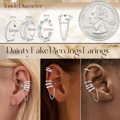 Florideco 4Pcs Ear Cuffs Non-Piercing for Women Dainty 14K Gold Plated Clip On Cartilage Earrings Hypoallergenic Huggie Hoop Cuffs Fake Earings for Non Pierced Ears - color: Double-White Gold Plated