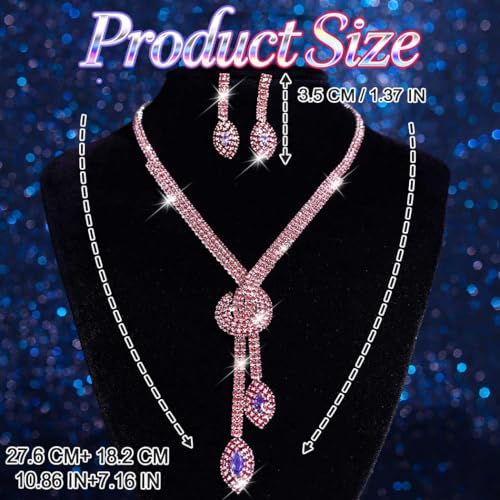 Unicra Silver Rhinestone Bridal Wedding Jewelry Set Crystal Necklace Earrings Sets Formal Prom Costume Jewelry Sets for Women and Brides - color: Purple
