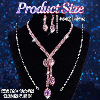 Unicra Silver Rhinestone Bridal Wedding Jewelry Set Crystal Necklace Earrings Sets Formal Prom Costume Jewelry Sets for Women and Brides - color: Purple