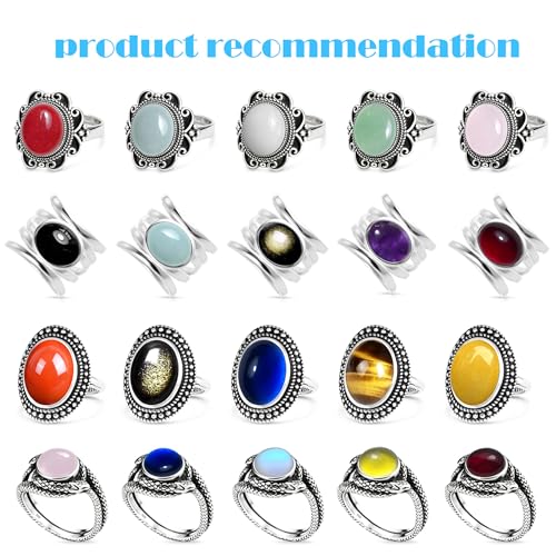 Natural Waterdrop Stone Wide Band Ring,Sterling Silver Genuine Teardrop Crystal Quartz Gemstone Statement Wide Chunky Full Finger Band Ring for Women - color: A04_Green Agate