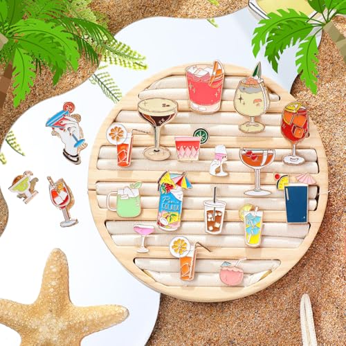 Quelay 20 Pcs Cocktail Enamel Pin Classic Cute Lapel Pin Set Beach Brooch Badges Jewelry for Bartender Aprons, Jackets, Backpacks and Purses, Shirt and Suit Lapels