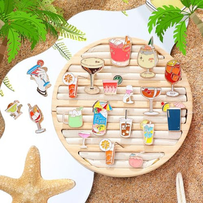 Quelay 20 Pcs Cocktail Enamel Pin Classic Cute Lapel Pin Set Beach Brooch Badges Jewelry for Bartender Aprons, Jackets, Backpacks and Purses, Shirt and Suit Lapels