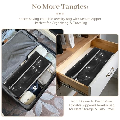 Bloss Hanging Jewelry Organizer, Black Earring Travel Storage Holder with 36 Zippered Pockets for Suitcase, Closet, Foldable Roll Case - color: Black - zipper