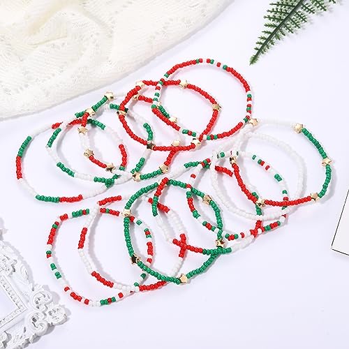 HEIDKRUEGER Bead Stretch Bracelets Independence Colorful Tiny Beaded Stackable Vsco Bracelets Boho Summer Vacation Adjustable Bangle Bracelet for Women Girls 14Pcs - color: 12Pcs Christmas