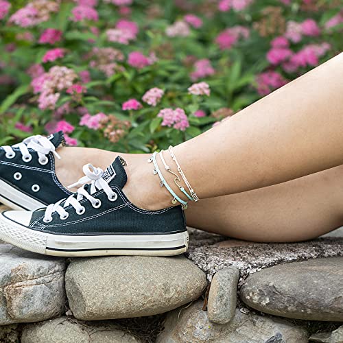 Waterproof String Anklets Cute Beaded Ankle Bracelets Beach Wave Anklet Stainless Steel Coin Boho Ankle Jewelry for Women - color: White