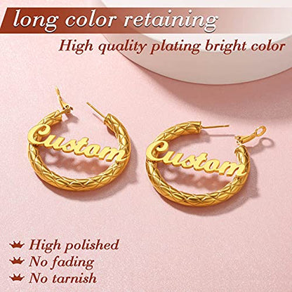 FindChic Chunky Hoop Earrings for Women, Silver/Black/14K Gold Plated Crossover Patterned Hollow Tube Rounded Loop Earrings, 30mm/40mm/60mm/80mm Hoops with Custom Name Options and Gift Box - color: f.Gold (Custom Name), size: 40MM