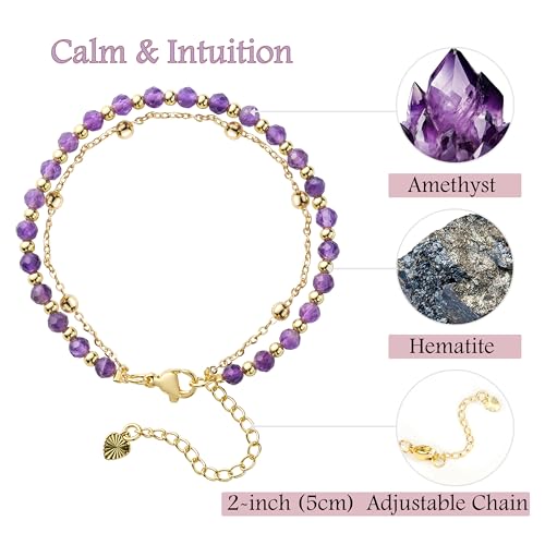 Farfume Crystal Beaded Bracelets for Women 4mm Natural Stone Jewelry Gifts | Natural Beads Gemstone,Handmade,Helper Tool,Yoga Protection,Hypoallergenic,Durability Wear - color: Amethyst-Clarity & Awareness