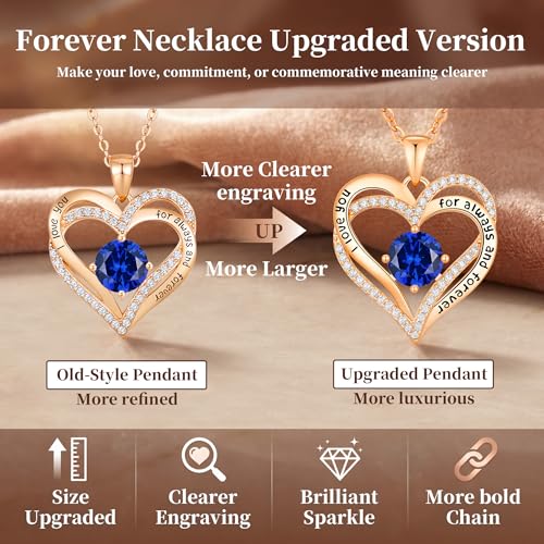 CDE Engraved Forever Love Heart Birthstone Necklace Jewelry Gifts for Women | Hypoallergenic,Nickel-Free & Lead-Free,3 x 3 mm 5A CZ Heart Pendant,Anniversary Christmas Birthday Gift for Girlfriend Wife - color: 09-Sept, style: Rose Gold Plated