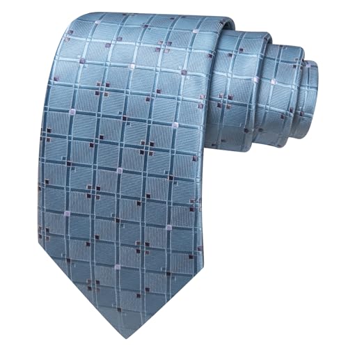 YOHOWA Men Plaid/Striped Ties Clip Set Silk Necktie Pocket Square Cufflinks | Woven Classic,Formal/Casual Mens Tie,Pocket Square Cufflinks Set,Luxury,Business,Wedding,Party,Prom,Graduation - color: Dusty Blue a