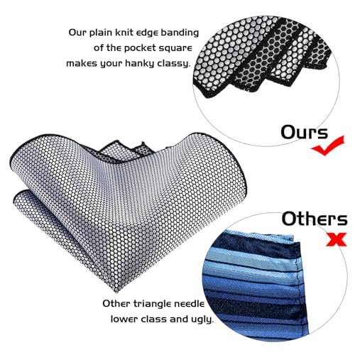 5PCS Mens Silk Tie, Pocket Square, Cufflinks, Drilled Tie Ring and Lapel Pin Set for Wedding Groom Party - color: Silver Gray Tie Set -105