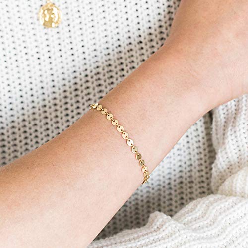Womens Dainty Gold Chain Bracelet,Simple Layered Chain Bracelets,Beaded Turquoise Bracelet,Charm Crystal Bar,Heart,Karma,Triangle,Pearl Bracelets for Women - color: Gold Coin Chain