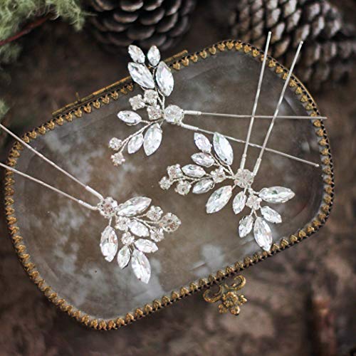 JAKAWIN Bridal Hair Pins Silver Rhinestone Wedding Hair Accessories Crystal Hair Jewelry for Women HP130 (Silver) - color: 1 Silver