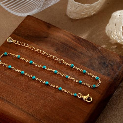 Ankle Bracelets for Women 14K Gold/Silver Plated Cross Heart Bead Anklet Waterproof Adjustable Chain Non Tarnish Cute Boho Trendy Dainty Summer Beach Foot Jewelry Gift for Her - style: Blue Beads-GD