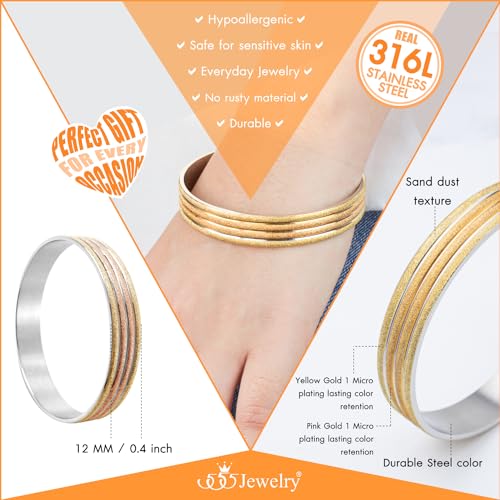 555Jewelry 12mm Wide Stainless Steel Solid Slip On Bangle Bracelet for Women With Small Wrist - color: Sandblast Multicolor (Large)