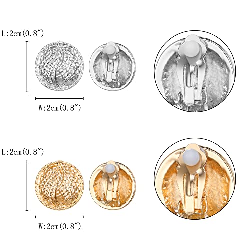 FANZE 2 Pairs Matte Gold Sliver Clip on Earrings for Women No Piercing | No Piercing Button Earring Comfortable Fashion Jewelry Gift - color: Set-4