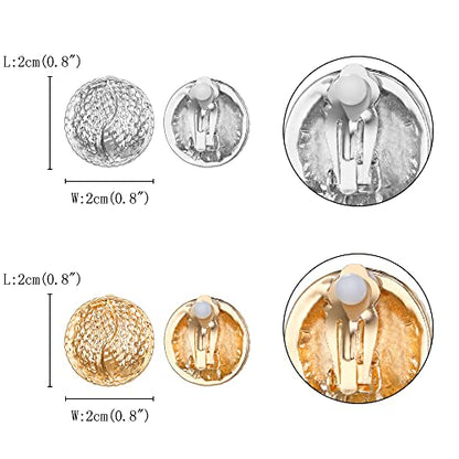 FANZE 2 Pairs Matte Gold Sliver Clip on Earrings for Women No Piercing | No Piercing Button Earring Comfortable Fashion Jewelry Gift - color: Set-4