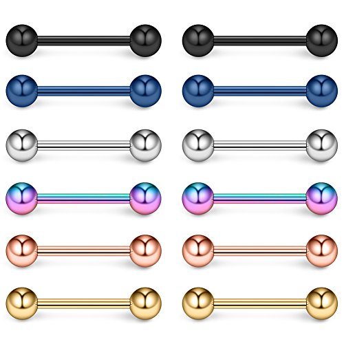 316L Stainless Steel Nipple Shield Barbell Ring Bar Body Piercing 14G - style: Mix Color(12pcs)-12mm