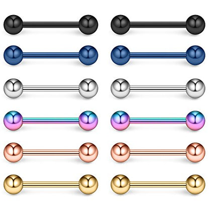 316L Stainless Steel Nipple Shield Barbell Ring Bar Body Piercing 14G - style: Mix Color(12pcs)-12mm