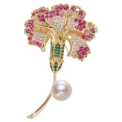 Flower Brooch for Women Rhinestone Pearl Zirconia Flower Lapel Pin Birthday Holiday Gift for Mother Wife Girlfriend - color: 13 Carnation