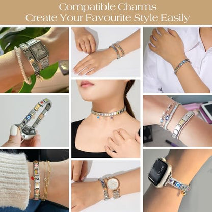 Stainless Steel Italian Charm Bracelet, 18 Link Starter Bracelet 9mm Charms | Italian Charm Bracelet with 9Pcs/20Pcs Charms and Opening Tools, Classic 9mm Modular Charm, Personalized Jewelry Gift - color: B-Silver