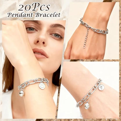 Sumalon 20 Pcs 18K Silver Plated Bracelet Chain Kit, Paperclip Alloy Link Fit Clip with Lock, Bracelet Charm for Women DIY Jewelry Making (Silver)