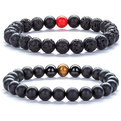 Men Women 8mm Tiger Eye Stone Beads Bracelet - color: A-2 Pcs Set 4-21003