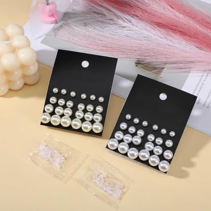 Hecila 24 Pairs Round Pearl Earrings for Women Pearl Studs Stainless Steel White Faux Pearls Earrings Elegant Bridal Simulated Pearls Stud Earring Jewelry Set for Wedding Birthday Christmas 4 Sizes